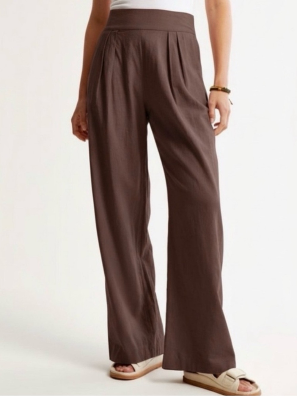 Abercrombie & Fitch Brown Wide-Leg Pull-On Linen Pants XS S